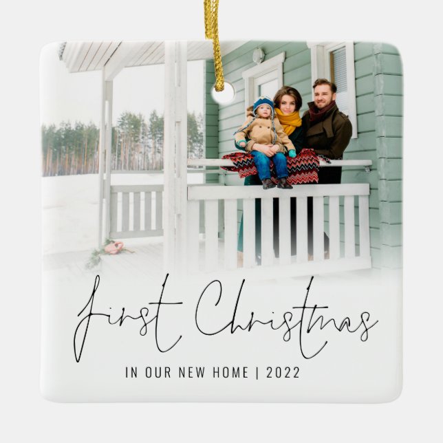 Foto Overlay Name Jahr Erstweihnachtsfest Neue Zuh Keramikornament (Vorderseite)