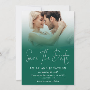 Foto Overlay QR Emerald Green Script Wedding Save The Date