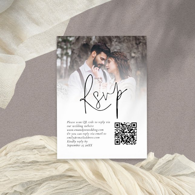 Foto Overlay Script QR Code Hochzeitweise RSVP-Kar Begleitkarte (Part of a large wedding collection of matching items)
