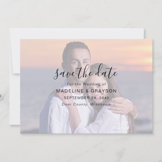 Foto Overlay Script Typografy Wedding Rettete The  Save The Date (Vorderseite)