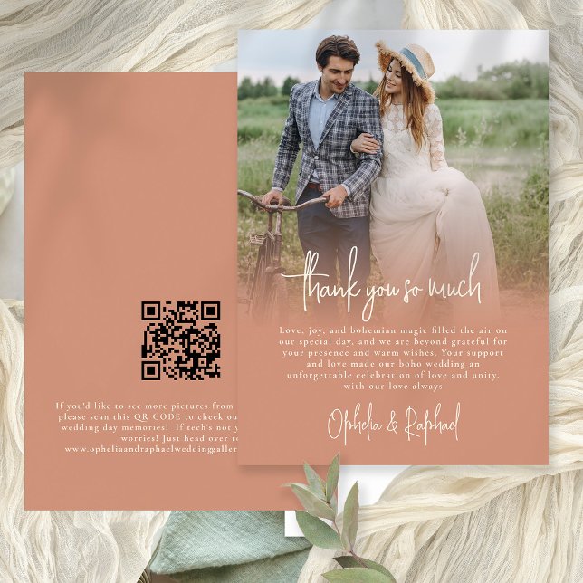 Foto Overlay Script Wedding Terracotta Vielen Dank Karte (Front and back view)