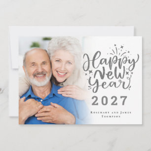 Foto-Overlay Silber-Glitter Frohes Neues Jahr 2026 Feiertagskarte