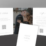 Foto Overlay Silberhochzeit RSVP Details QR-Code Dreifach Gefaltete Einladung<br><div class="desc">Moderne, minimale Typografie trendige Imitate silbernen Typografie weißes Budget erschwinglich alles in einer Hochzeitseinladung mit 2 benutzerdefinierten Fotos, Online-uAwg, Website, und Details mit dem Scannen von QR-Codes mit einem schicken angesagten Kalligrafieschrift und transparenten dunklen Overlay. Einfach mit einem oder zwei Verlobungen Foto personalisieren (Sie können das gleiche Foto auf beiden...</div>