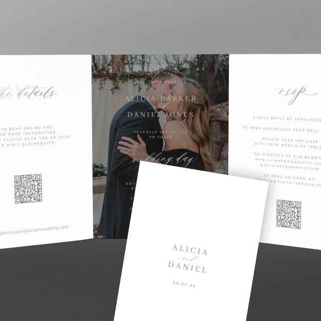 Foto Overlay Silberhochzeit RSVP Details QR-Code Dreifach Gefaltete Einladung (Von Creator hochgeladen)