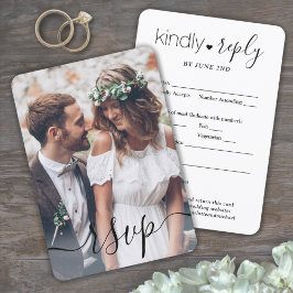 Foto Overlay Simple Script Elegant Wedding Kindly RSVP Karte