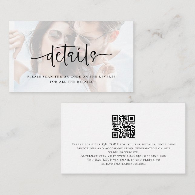 Foto Overlay-Skript QR-Code Hochzeitdetails Begleitkarte (Vorne/Hinten)