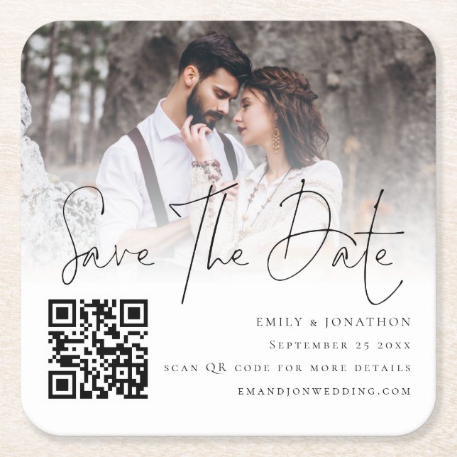 Foto-Overlay-Skript QR-Code Hochzeitssache Speiche Rechteckiger Pappuntersetzer (Vorderseite)