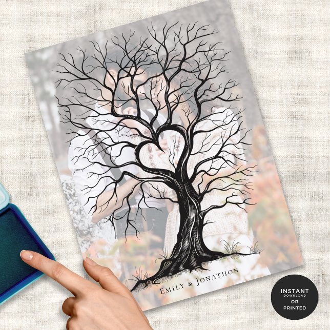 Foto Overlay Thumbprint Tree Wedding Gästebuch (Alternative guest book idea)
