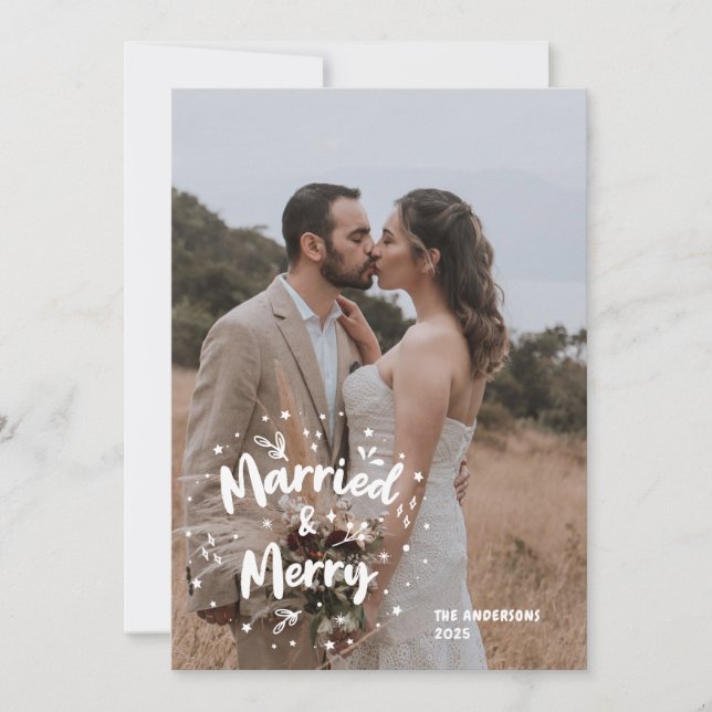 Foto Overlay Verheiratet Merry Newlywed Dankeskarte (Vorderseite)