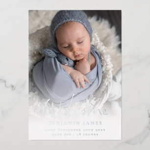 Foto-Overlay Willkommens-Birth-Ankündigung Luxus Folieneinladung