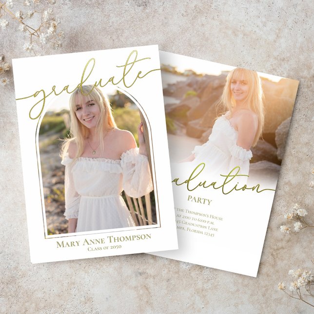 Foto-Party für Gold-Script-Abschluss Einladung (Graduation gold calligraphy script invitation)