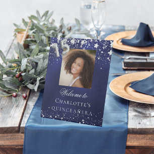 Foto Party willkommen bei Quinceanera Blue Silver  Sockelschild