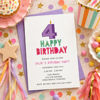 Foto-Party zum 4. Geburtstag eines Mädchens Einladung