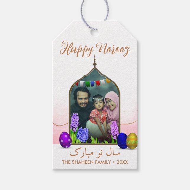 Foto Pastel Happy Norooz Rosa Blume Farbiges Ei Geschenkanhänger (Vorderseite)