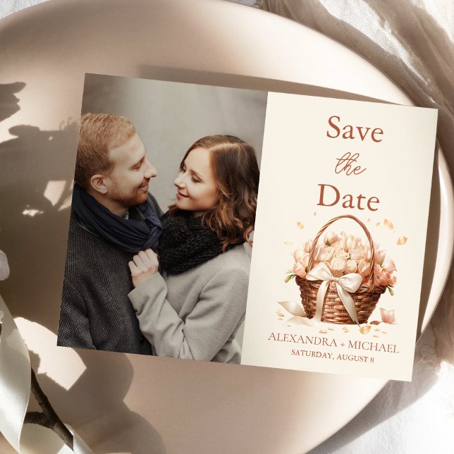 Foto Pastel Soft Blush Peach Floral Wedding Save The Date (Von Creator hochgeladen)