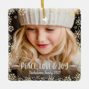 Foto Peace Liebe Joy Gold Snowflake Chic Weihnacht Keramikornament