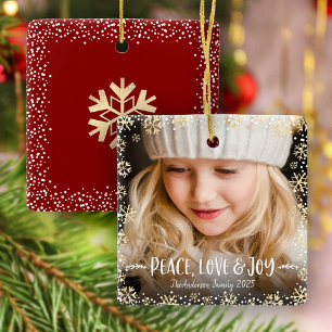 Foto Peace Liebe Joy Gold Snowflake Chic Weihnacht Keramikornament