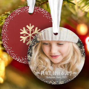 Foto Peace Liebe Joy Gold Snowflake Chic Weihnacht Ornament