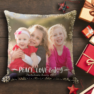Foto Peace Liebe Joy Gold Snowflake Elegantes Scri Kissen