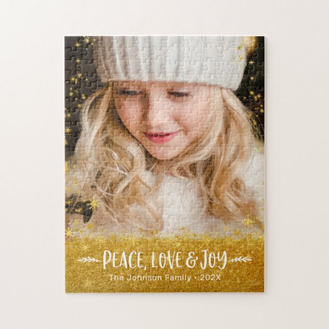 Foto Peace Liebe Joy Typografy Gold Stars Glitzer Puzzle (Vertikal)