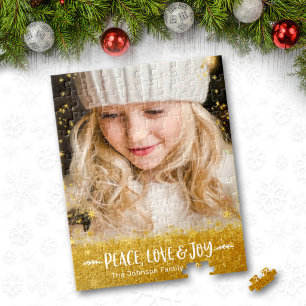 Foto Peace Liebe Joy Typografy Gold Stars Glitzer Puzzle