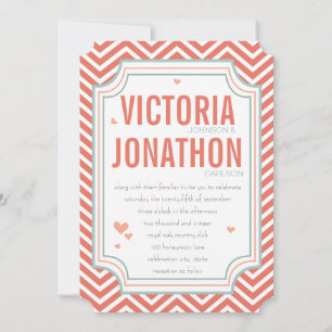 Foto Peach and Mint Zig Zag Typografy Wedding Einladung