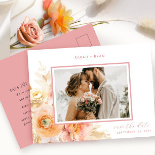 Foto Peach Blush and Coral Wedding Save the Date Ankündigungspostkarte