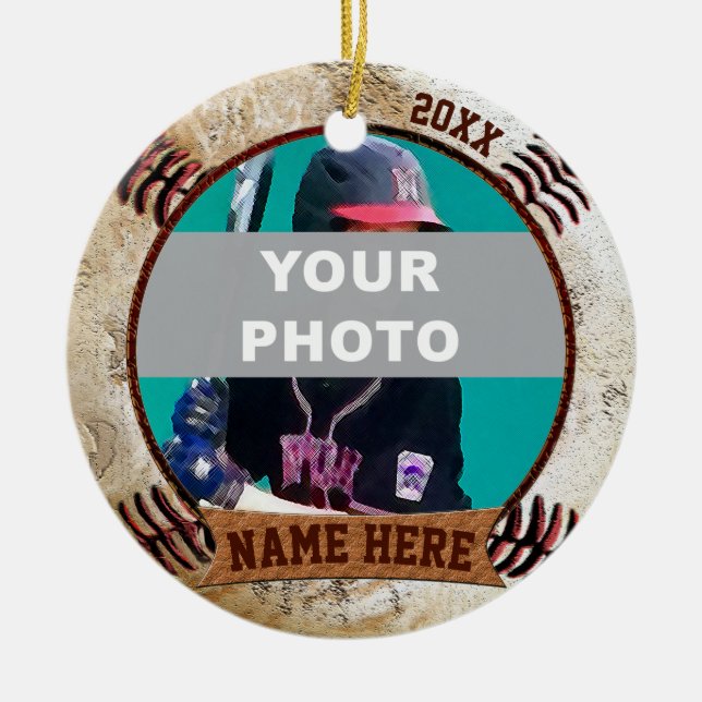 FOTO Personalisiert Baseball Ornamente Text, Foto (Vorne)