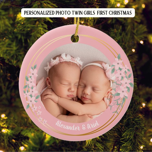 Foto Personalisiert Twin Girls Erstes Weihnachtsfe Keramik Ornament (Von Creator hochgeladen)
