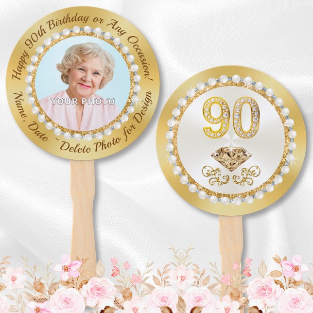 Foto Personalisierte Gastgeschenke für den 90. Geb Fächer (90th Birthday Party Favors, Fans. Elegant, 90th birthday party ideas for 90 year old mother, grandma)
