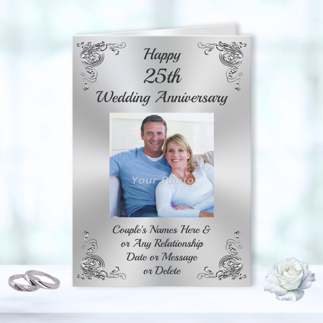 Foto, Personalisierte Karten zum 25. Hochzeitstag (Happy 25th Wedding Anniversary Card for Parents. 25th anniversary cards. Silver anniversary card. )