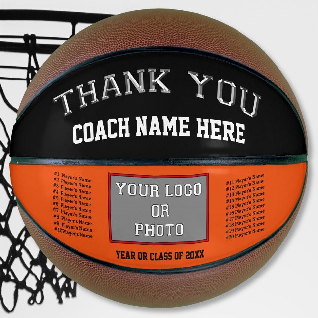 Foto, Personalisierter Basketball, Trainer Basketball (Black and Orange Basketball.  Gift ideas for basketball coaches. Good gifts for basketball coaches.)