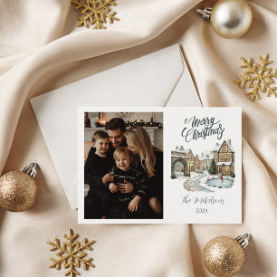 Foto-Personalisiertes Weihnachtsdorf-Porträt Feiertagskarte