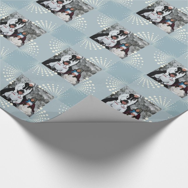 Foto-personalisiertes Winter-Blau Geschenkpapier (Ecke)