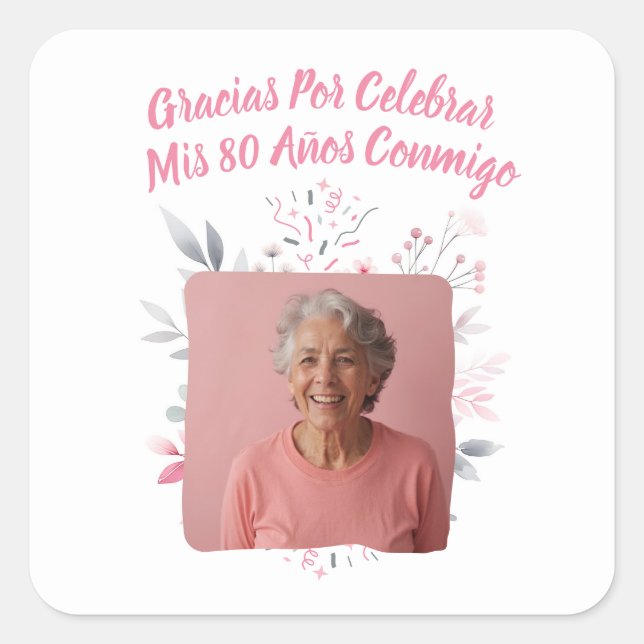 Foto Personalizada Mis 80 Años Quadratischer Aufkleber (Vorderseite)