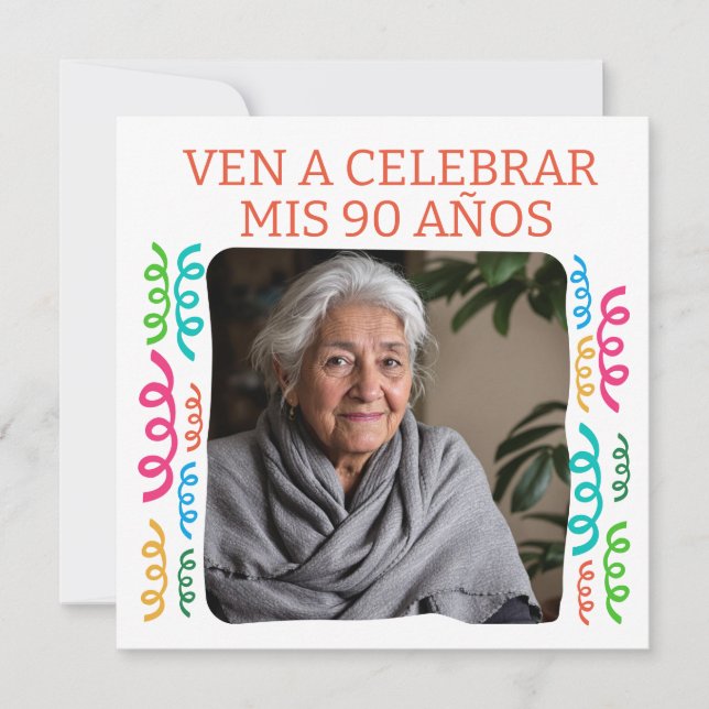 Foto Personalizada Mis 90 Años Fiesta Einladung (Vorderseite)