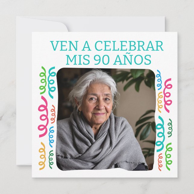 Foto Personalizada Mis 90 Años Fiesta Einladung (Vorderseite)