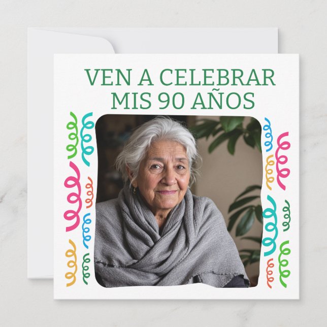 Foto Personalizada Mis 90 Años Fiesta Einladung (Vorderseite)