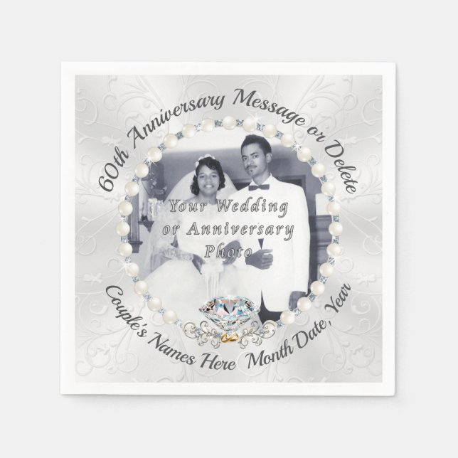 Foto Personalize 60 th Diamond Anniversary Napkins Serviette (Vorderseite)