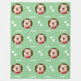 Foto Pet Name Paws Minze Green Fleece Blanket