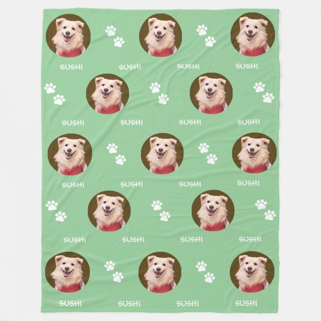Foto Pet Name Paws Minze Green Fleece Blanket (Vorderseite)