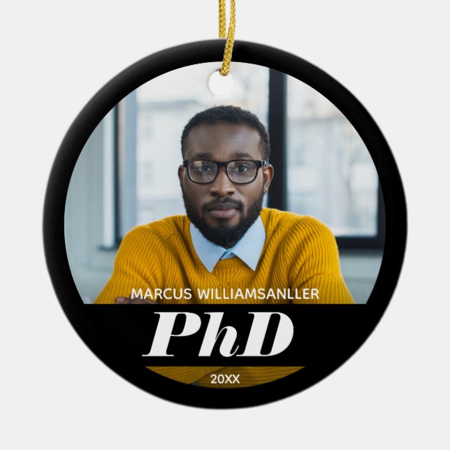 Foto PhD Grad Name Black Abschluss Keramik Orn Ornament (Vorne)