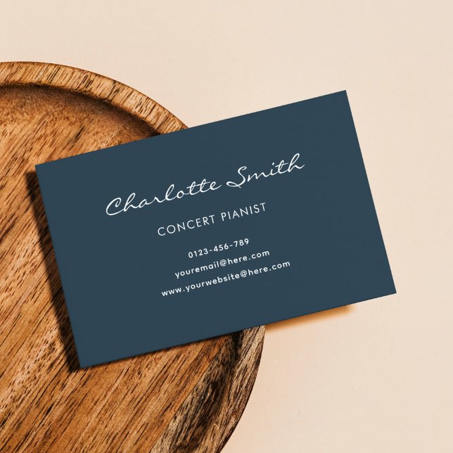 Foto Pianist Navy Blue Simple Visitenkarte (Von Creator hochgeladen)