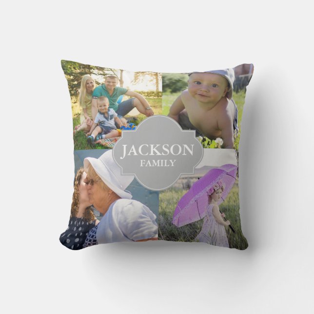 Foto Pillows, 4 Collagen-Fotos mit Familiennamen Kissen (Vorderseite)