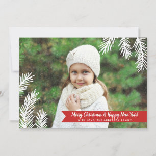 Foto Pine Needles Red Banner Holiday Card Feiertagskarte