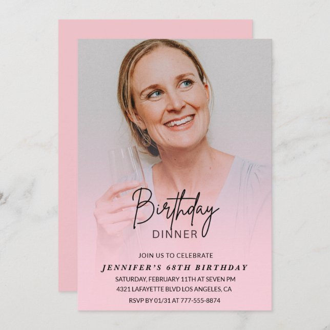 Foto Pink 68. Geburtstagsfeier Abendessen Einladung (Vorne/Hinten)