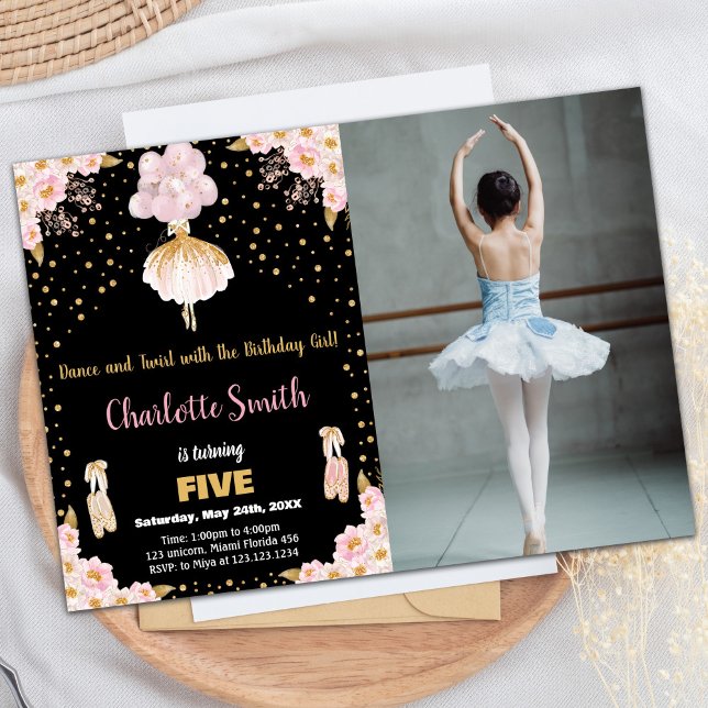 Foto Pink Black Ballerina Einladung zum Geburtstag (Photo Pink Black Ballerina Birthday Invitations)