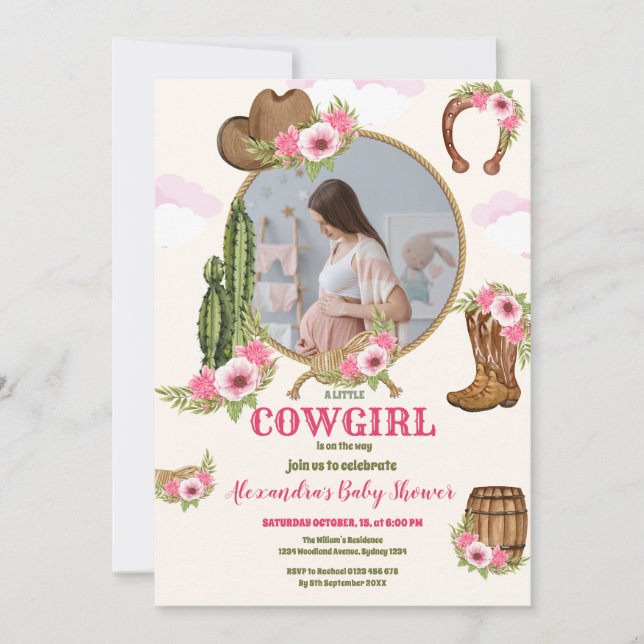 Foto Pink Cowgirl Western Babydusche Einladung (Vorderseite)