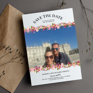Foto Pink Floral Save the Date Einladung