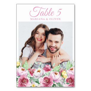 Foto Pink Floral Wedding Tischnummer